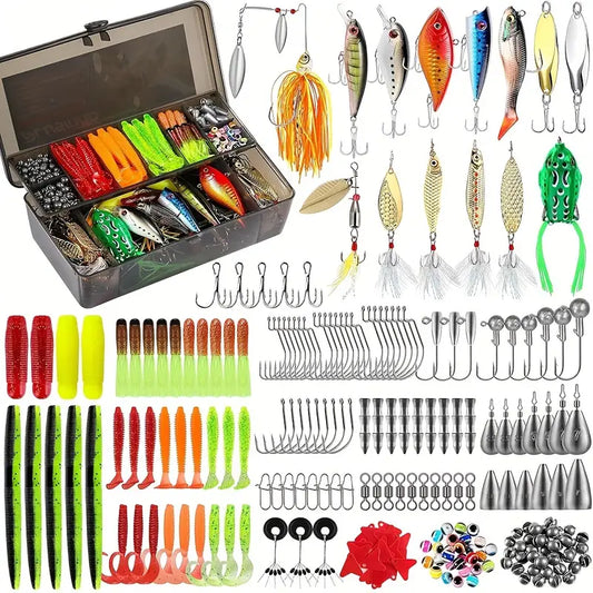 360pcs Complete Fishing Tackle Kit: Crankbaits, Spinnerbaits, Plastic Worms, Jigs, Topwater Lures For Trout, Bass & Salmon