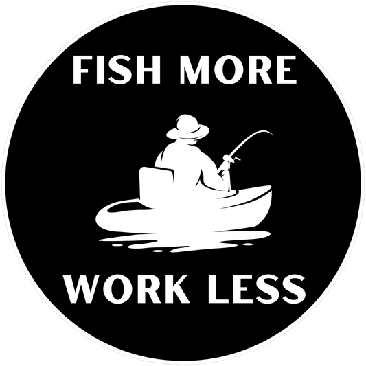 Fish More Work Less Sticker (Kayak Fisherman)